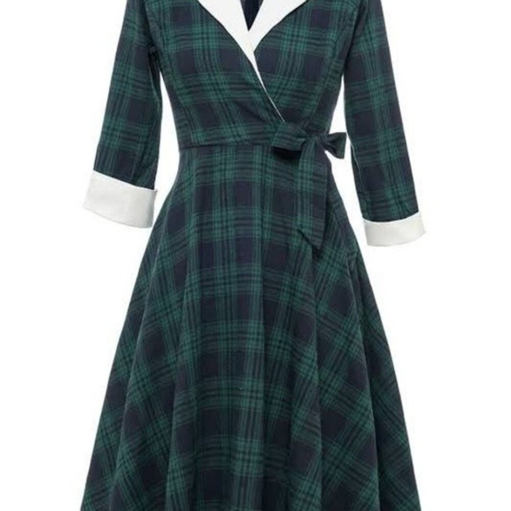 Cottagecore Green Plaid Dress